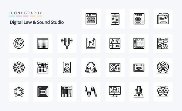 Digital Law Sound Studio Icon Line Pack — стоковый вектор