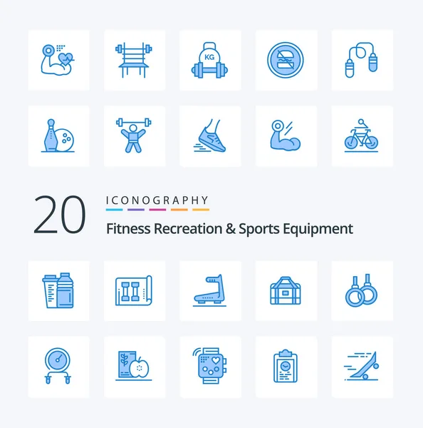 20健身娱乐和体育设备蓝色图标套件就像体育场馆的运动器材跑步机 — 图库矢量图片