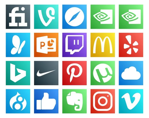 Social Media Icon Pack Inclusief Evernote Drupal Mcdonalds Ijskoud Pinterest — Stockvector