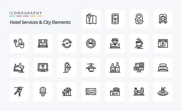Serviços Hotel City Elements Line Icon Pack — Vetor de Stock
