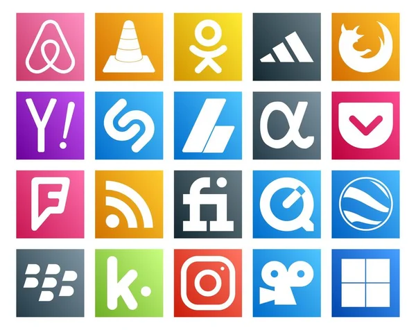 Social Media Icon Pack Including Fiverr Forursquare Яху Карман Объявления — стоковый вектор