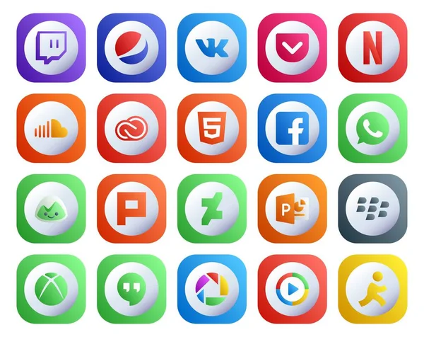 Social Media Icon Pack Tym Powerpoint Przytul Się Kreatywna Chmura — Wektor stockowy