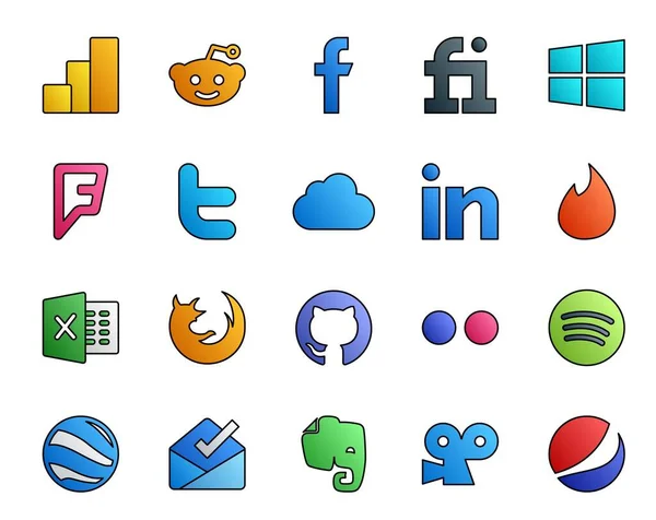 Social Media Icon Pack Compris Google Earth Flickr Icloud Gilithub — Image vectorielle