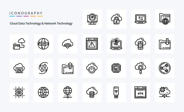 Pack Icônes Cloud Data Technology Network Technology Line — Image vectorielle