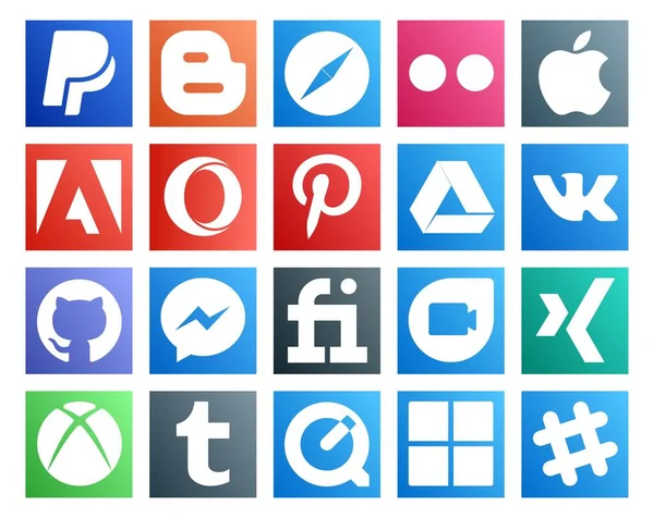 Social Media Icon Pack Tym Umywalka Boks Pinterest Duet Google — Wektor stockowy