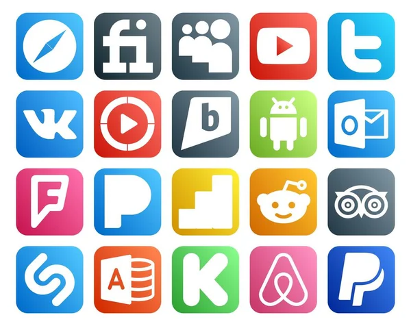Social Media Icon Pack Including Reddit Pandora Foursquare Android — Stock Vector