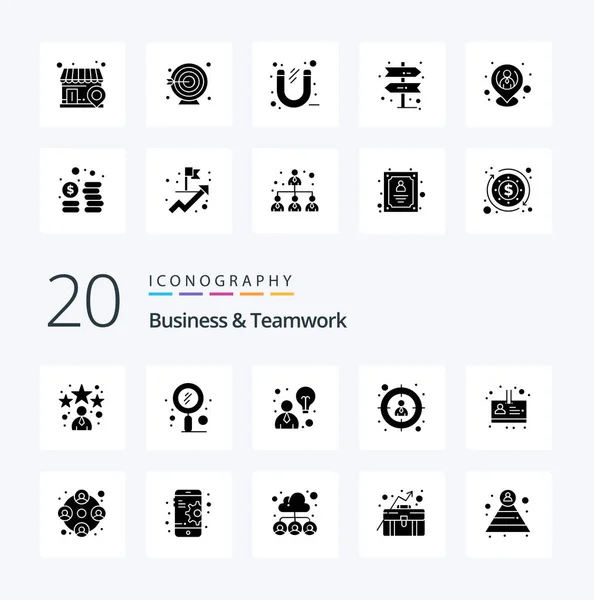 Business Teamwork Solid Glyph Icon Pack Person Employee Zoom Target — Stockvektor