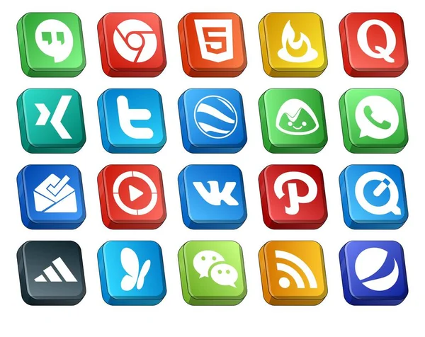 Social Media Icon Pack Включая Quicktime Твит Видео Inbox — стоковый вектор