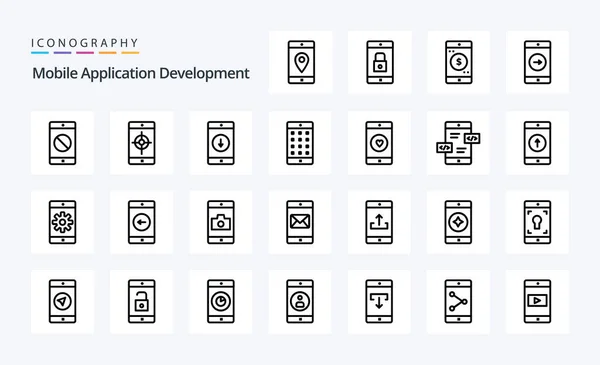 Пакет Иконок Mobile Application Development Line — стоковый вектор