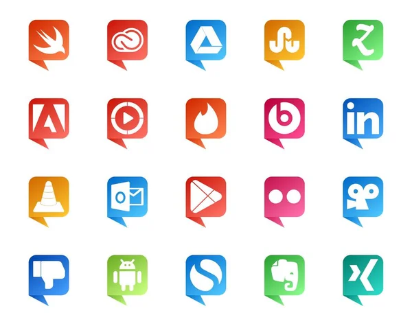 20ソーシャルメディアスピーチバブルスタイルのロゴは Googleの再生のような プレイヤー 窓メディアプレーヤー メディア リンクトイン — ストックベクタ