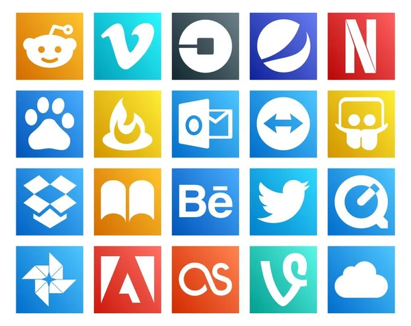 Soubor Ikon Sociálních Médií Včetně Tweetu Behance Baidu Knihy Slideshare — Stockový vektor