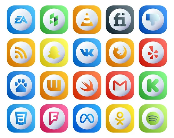 Social Media Icon Pack Including Swift Baidu Нравится Кричи Firefox — стоковый вектор