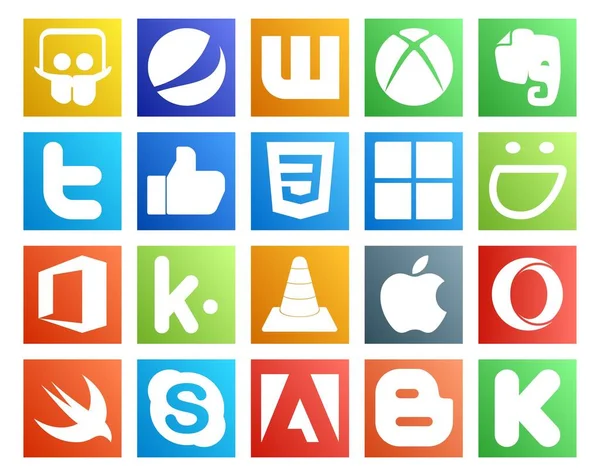Social Media Icon Pack Including Opera Player Css Media Kik — Stock Vector