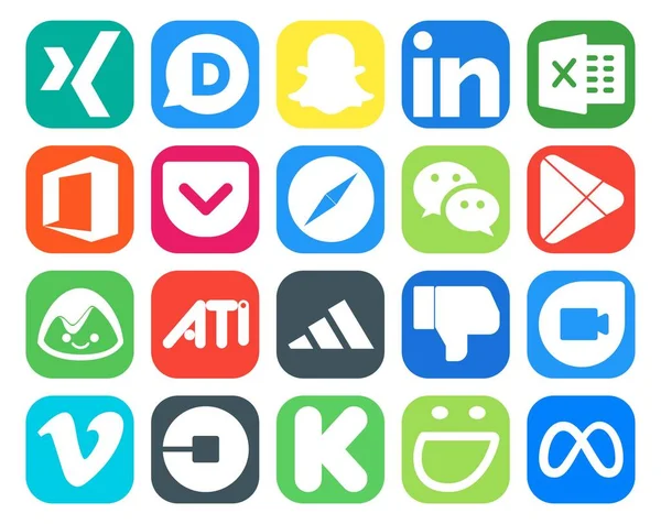 Social Media Icon Pack Inclusief Google Duo Groeten Browser Een — Stockvector