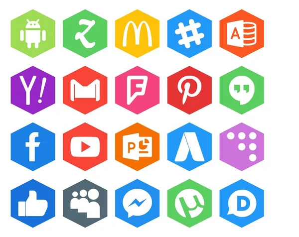 Social Media Icon Pack Incluindo Powerpoint Youtube Gmail Facebook Pinterest — Vetor de Stock
