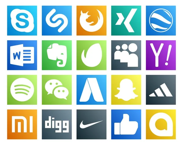 Social Media Icon Pack Inclusief Snapchat Een Boodschapper Evernote Kletsen — Stockvector