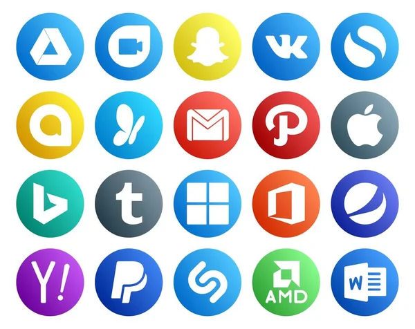 Yahoo dahil 20 Sosyal Medya Simgesi Paketi. Ofis. E-posta. Mikro çatı katı. bing