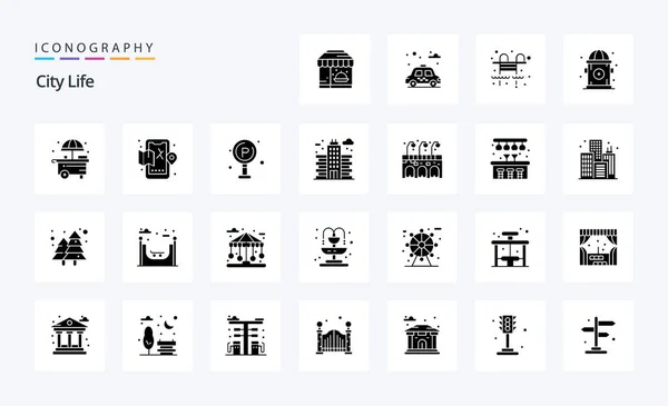 City Life Solid Glyph Icon Pack — Stock Vector