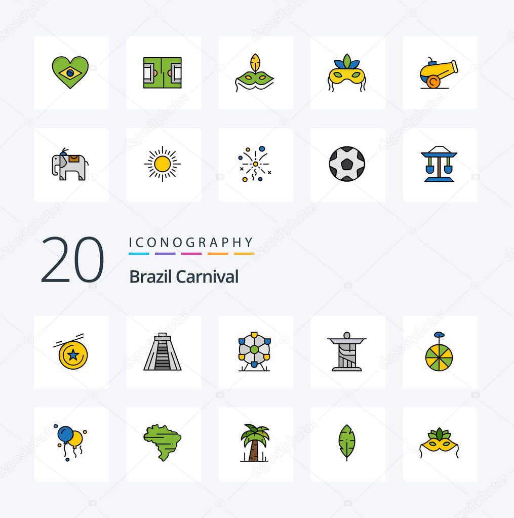 20 Línea de Carnaval de Brasil Lleno icono de color Paquete como