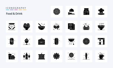 25 Yiyecek ve İçecek Katı Kabartma Simgesi Paketi