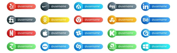 Social Media Follow Button Username Place Text Teamviewer Quicktime Stumbleupon — Stock Vector