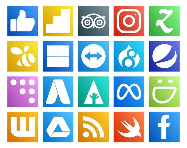 Social Media Icon Pack Inclusief Wattpad Facebook Teamviewer Meta Adwords — Stockvector