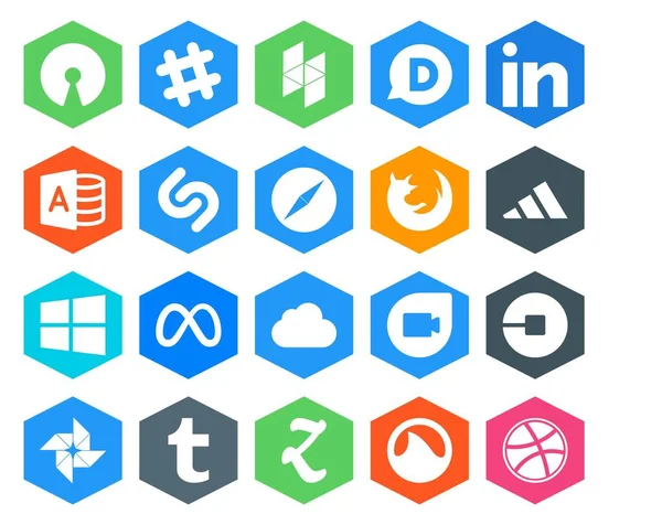 Paquete Iconos Redes Sociales Incluido Dúo Google Facebook Safari Meta — Archivo Imágenes Vectoriales