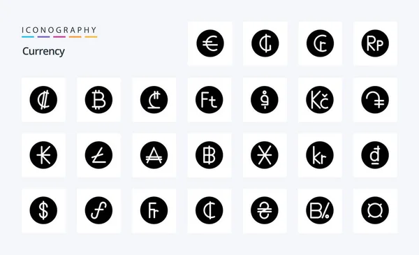 Currency Solid Glyph Icon Pack — Stock Vector
