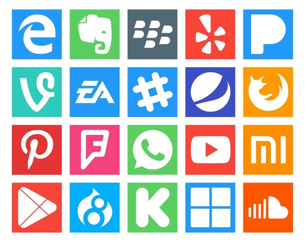 Social Media Icon Pack Including Youtube Forursquare Спорт Pinterest Firefox — стоковый вектор
