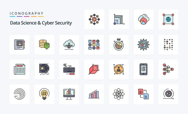 Data Science Cyber Security Line Full Style Icon Pack — Stockový vektor