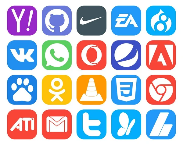 Social Media Icon Pack Including Player Vlc Odnoklassniki Adobe — Stock Vector
