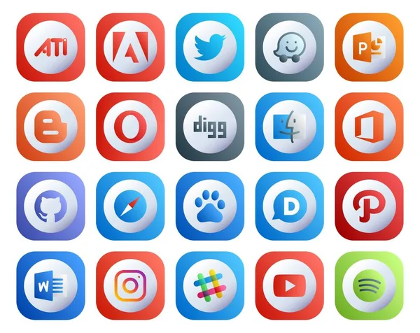 Paquete Iconos Redes Sociales Incluyendo Palabra Disqus Excava Baidu Safari — Vector de stock