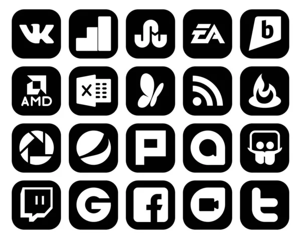 Social Media Icon Pack Including Twitch Google Allo Excel Plurk — Stock Vector