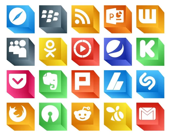Social Media Icon Pack Včetně Shazam Adsense Windows Media Player — Stockový vektor