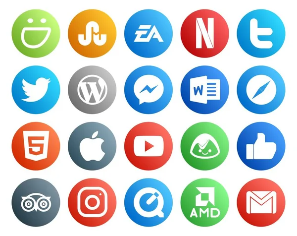 Social Media Icon Pack Tym Wideo Jabłko Wordpress Html Safari — Wektor stockowy