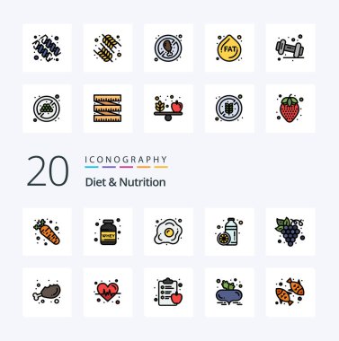 20 Diyet ve Beslenme Hattı Turuncu Sağlıklı Beslenme gibi Renk ikonu Paketi