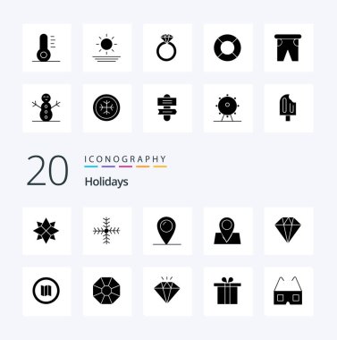 20 Tatil Günü Harita bayramı hediyesi gibi Katı Glyph simgesi paketi Elmas