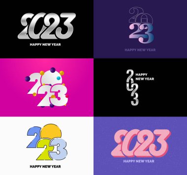 2023 Büyük Set Mutlu Yeni Yıl logosu metin tasarımı 2023 sayı dizayn şablonu