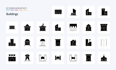 25 Bina Katı Glyph simgesi paketi