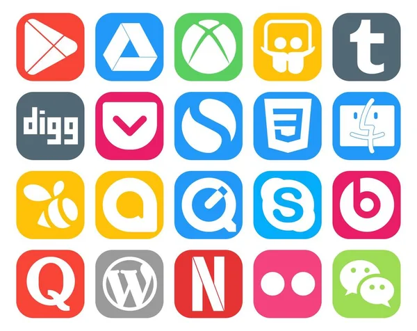 Social Media Icon Pack Including Quora Поболтать Просто Ski Google — стоковый вектор