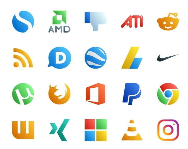 Social Media Icon Pack Including Wattpad Paipal Adsense Офис Firefox — стоковый вектор