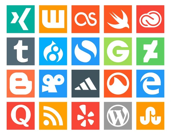 Social Media Icon Pack Including Quora Grooveshark Дрюпал Adidas Блоггер — стоковый вектор