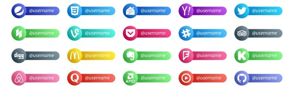 Social Media Follow Button Username Place Text Foursquare Mcdonalds Vine — Stock Vector