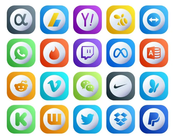 Social Media Icon Pack Including Messenger Video Tinder Vimeo Microsoft — Stock Vector
