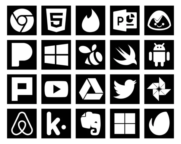 Paquete Iconos Redes Sociales Incluyendo Aire Bnb Tweet Rápido Twitter — Archivo Imágenes Vectoriales