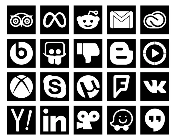 Social Media Icon Pack Inclusief Xbox Vensters Media Speler Creatieve — Stockvector