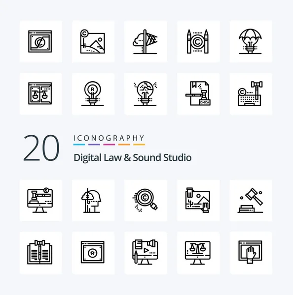 Digital Law Sound Studio Line Icon Pack Image Distribution Human — Stockový vektor