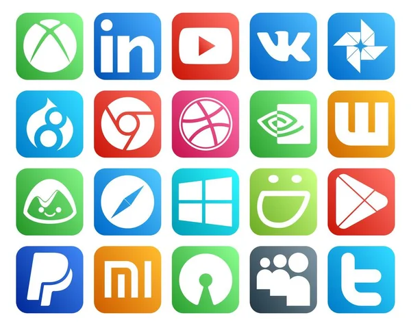 Social Media Icon Pack Inclusief Apps Een Smokkelmok Dribbelen Ramen — Stockvector