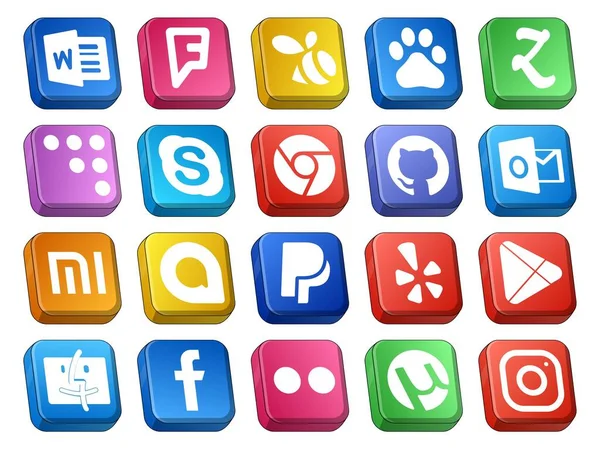 Social Media Icon Pack Inkludert Finneren Google Spille Krom Yelp – stockvektor