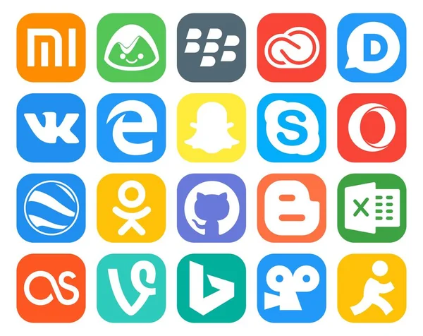 Social Media Icon Pack Inclusief Excel Github Rand Een Odnoklassniki — Stockvector